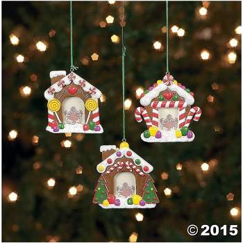 Fun Express Resin Gingerbread House Photo Frame Ornaments  for Christmas- 3 Pieces