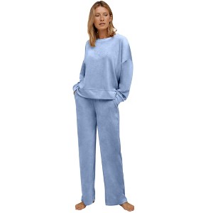 ellos Plus Size Wide Leg Velour Lounge Pants - 1 of 4