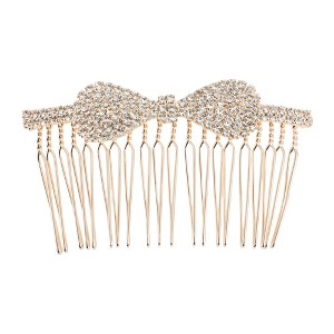Unique Bargains Women's Faux Pearl Bow Tie Hair Comb Insertion Tool Gold Tone 1 Pc - 1 of 3