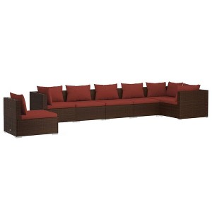 vidaXL Patio Lounge Set Outdoor Sectional Sofa Set Table Garden Poly Rattan - Brown and Cinnamon Red 3x Corner 4x Middle - 1 of 4