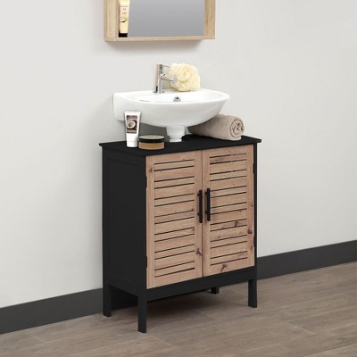 Evideco French Home Goods Under Sink Cabinet with U-Shaped Cut-Out, Double Vented Doors, Black and Brown - Bergen Collection