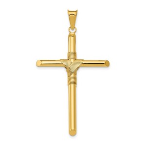 Black Bow Jewelry 14k Yellow Gold Hollow Tube Rope Cross Pendant - 1 of 4