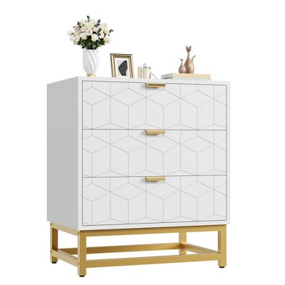 Dresser for Bedroom, 3 Drawer Dresser with Metal Legs, Wood Dressers Chest Organizer with Wide Storage