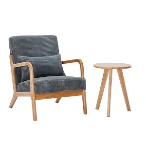Gulches Antique Dark Gray Polyester Rubberwood Ergonomic Lounge Chair & Natural Wood Coffee Table Set of 1 - 1 of 4