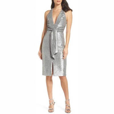Women's Plunge Neck Matte Sequin Sheath Dress - Harlyn