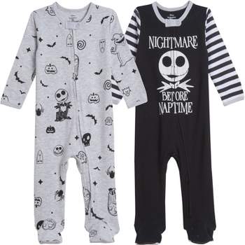 Disney Nightmare Before Christmas Jack Skellington Baby 2 Pack Zip Up Sleep N' Play Coveralls Newborn to Infant 