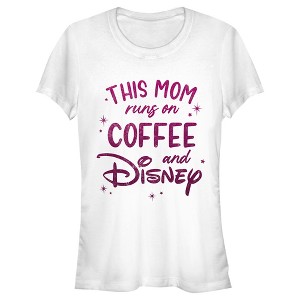 Juniors Womens Disney This Mom Runs On Coffee T-Shirt - 1 of 4