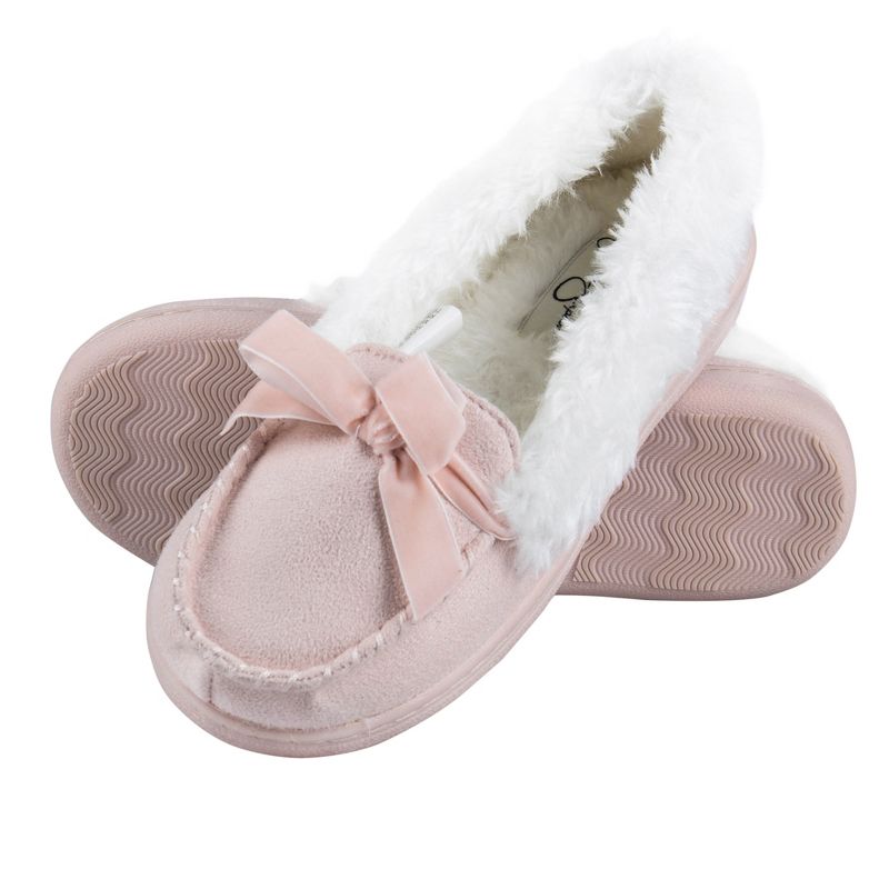Jessica Simpson Girl's Micro-Suede Moccasin Slipper with Bow, 1 of 6