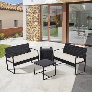 Hrinhom 4-Piece PE Wicker Patio Set With Cushions,Outdoor Conversation Set - 1 of 4