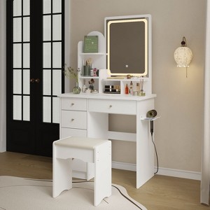 Famapy 31.5''W Dressing Desk Makeup Vanity Set with Stool and Mirror Led Light Bedroom Accent - 1 of 4