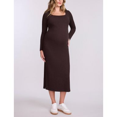 square neck long sleeve maxi dress in chocolate Vestido Maxi Sienna Long Sleeve - Chocolate