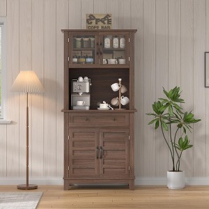 72 inch Kitchen Pantry with Glass Doors, Farmhouse Coffee Bar Cabinet with Storage Drawers, Standing Storage for Kitchen & Dining Room - 1 of 4