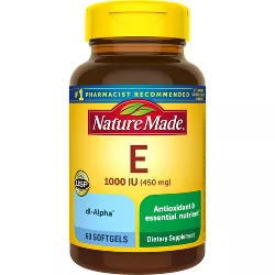 Nature Made Vitamin E 1000 IU (450 mg) dl-Alpha Softgels - 60ct