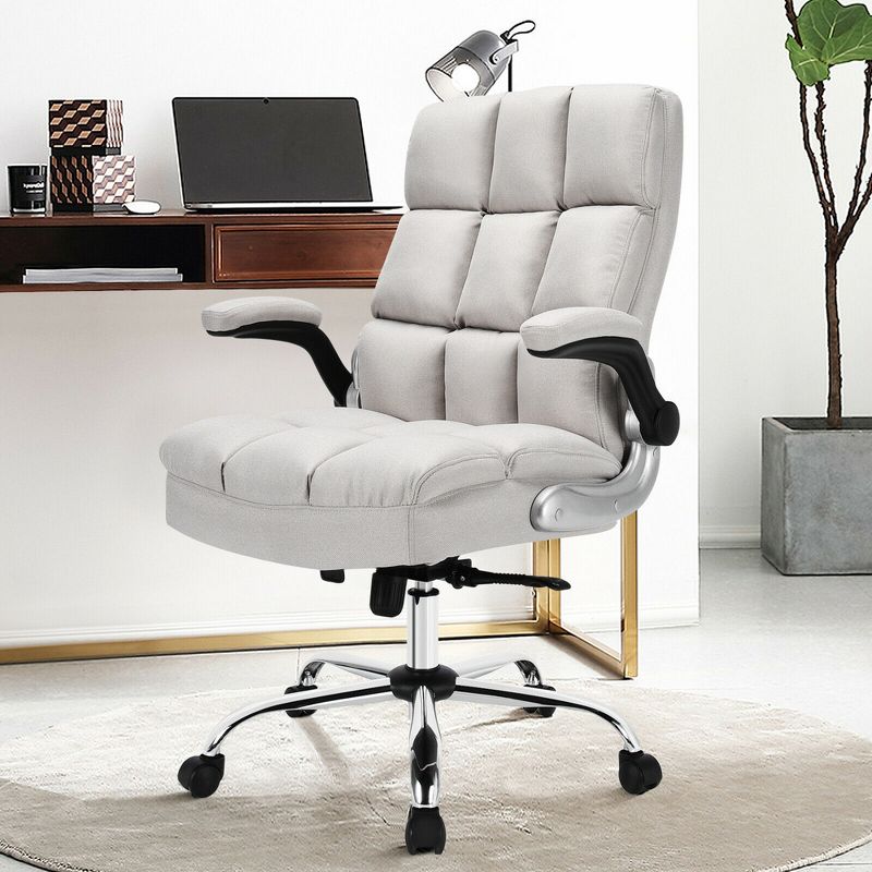 Costway High Back Big & Tall Office Chair Adjustable Swivel w/Flip-up Arm, 4 of 11