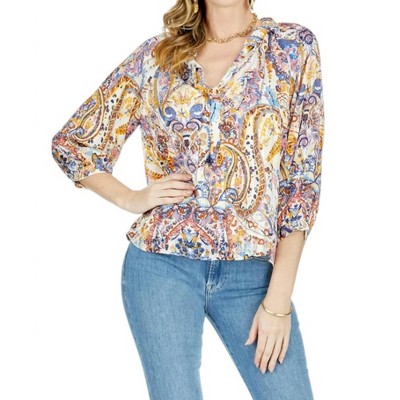 Women's Cecelia Ruched Neck Peasant Top - Jade