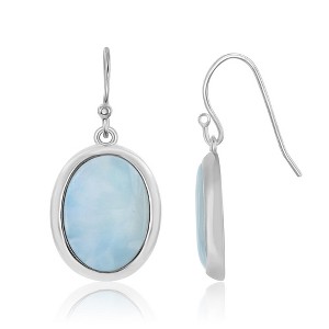 Caribbean Treasures Sterling Silver Oval Bezel Set Larimar Dangling Earrings - Blue - 1 of 3