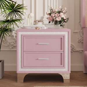 Mid Century Vintage Nightstand with 2 Drawers, Velvet Upholstered Bedside Table, Silver Legs, Easy Assembly, Stylish Storage-The Pop Home - 1 of 4