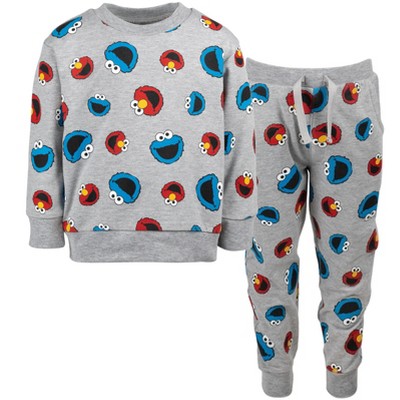 Sesame Street Cookie Monster Elmo Infant Baby Boys French Terry Sweatshirt and Pants Set Grey 12 Months