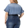 Agnes Orinda Women's Plus Size Denim Fashionable Crop Short Sleeve Jean Cardigans - 4 of 4