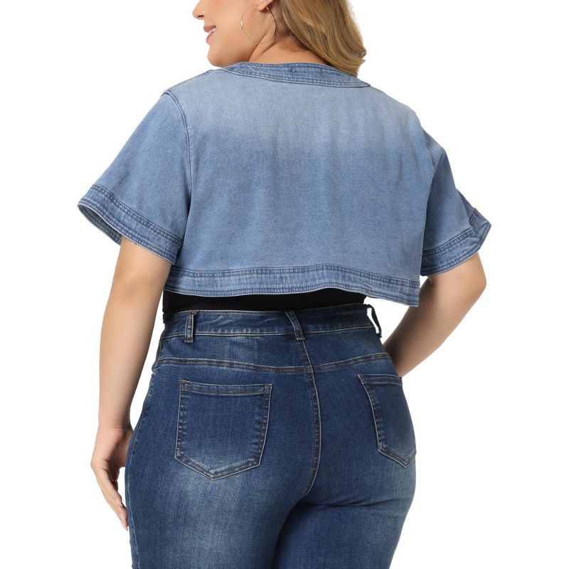 Agnes Orinda Women's Plus Size Denim Casual Crop Short Jean Cardigans, 4 of 6