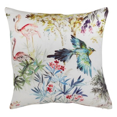 20"x20" Oversize Down Filled Linen Accent Tropical Birds Print Square Throw Pillow - Saro Lifestyle