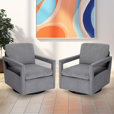 Living Room Chairs Set of 2 - Mid Century Modern Chair with Track Arms, 360° Swivel Barrel Chair Comfy Upholstered Single Sofa Chair