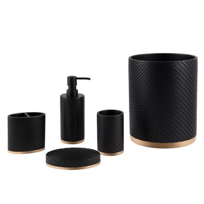 Amal Black and Gold Embossed Resin Bathroom Tumbler