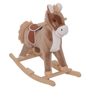 Qaba Kids Rocking Horse, Ride on Horse for Toddlers with Soft Plush Body, Wooden Base, Handle Grip for 3+ Year Old Boys and Girls, Brown - 1 of 4