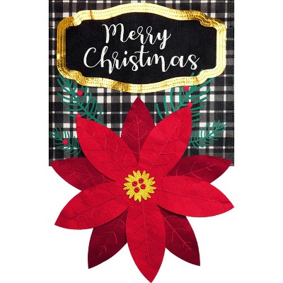 Briarwood Lane House Flag 40x28 For Outdoor Merry Christmas Poinsettia Burlap For Christmas House Flag