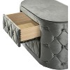 Gulches Luxurious 1pc Modern Oval Nightstand, Plush Tufted Upholstery, 8mm Tempered Glass Top & Two Drawers with Faux Crystal Pulls - 3 of 4