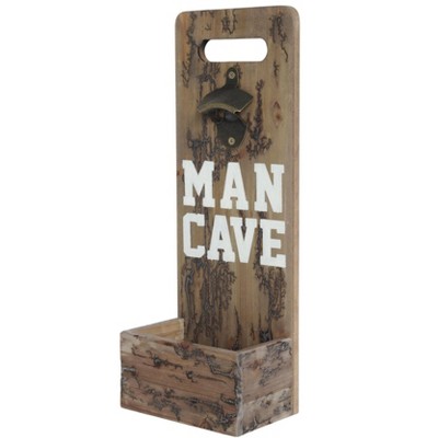 HomeRoots 18" Brown Rustic Solid Wood Man Cave Bottle Cap Catcher Wall Decor