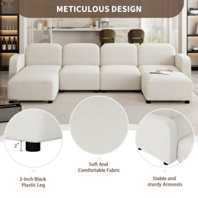 Velvet U-Shaped Modular Sofa with Ottoman, 6-Seat Sleeper for Living Room