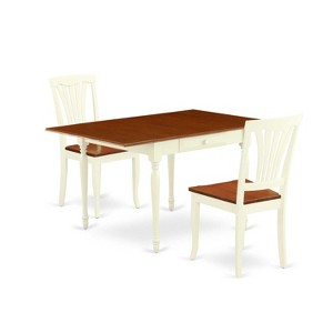 HomeStock 3-Piece Buttermilk and Cherry Finish Solid Wood Top With Dropleaf Dining Table Set - 1 of 4