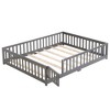 CAVINAS Kids Toddler Bed with Door,Queen Size Floor Bed with Fence,Montessori Bed for Children's Bedroom,Brown/White/Gray - 2 of 4