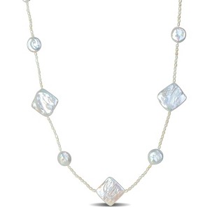 EVERLY JEWELRY | 11-20mm Cultured Freshwater Pearl Station Classic Stackable Necklace, 40 inc - 1 of 4
