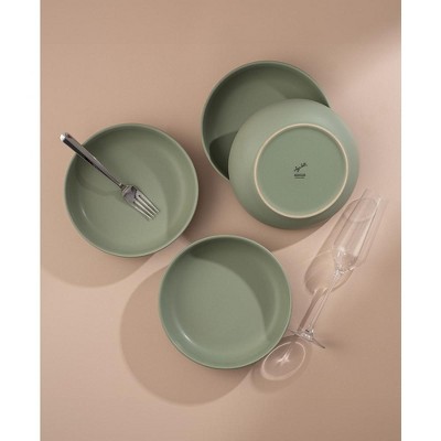 Matte Sage Green Ceramic 40-Ounce Pasta and Salad Bowls Set