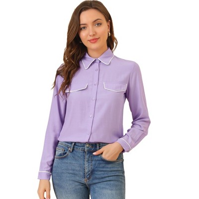 Allegra K Women's Long Sleeve Point Collar Button Down Shirt