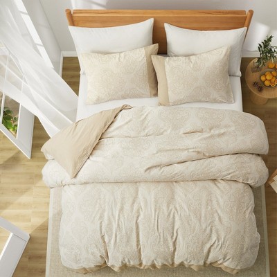 Peace Nest 100% Cotton Double-Layer Gauze Floral Jacquard Duvet Cover Set
