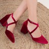 Dolly - Burgundy Velvet Low Heels | Forever & Always Shoes - 4 of 4