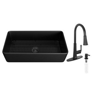 All-in-one Kit: 36-inch  Fireclay Single Bowl Kitchen Sink with Spring Kitchen Faucet - 1 of 1