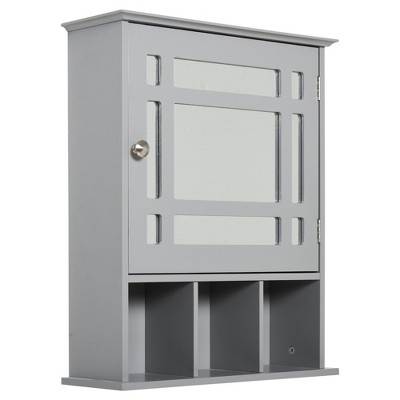 kleankin Bathroom Medicine Cabinet Wall Mount with Mirror Door 3 Shelf Organizer for Bathroom, Kitchen, Gray