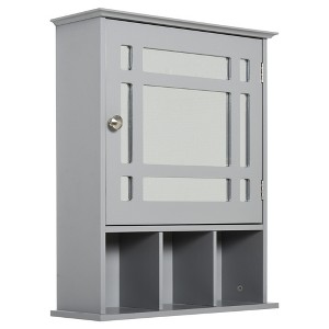 kleankin Bathroom Medicine Cabinet Wall Mount with Mirror Door 3 Shelf Organizer for Bathroom, Kitchen, Gray - 1 of 4