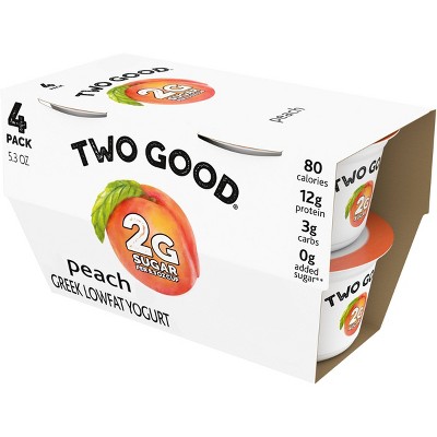 Two Good Low Fat Lower Sugar Peach Greek Yogurt - 4ct/5.3oz Cups