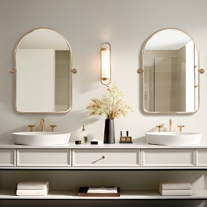 Dovelina Arched Metal Frame Pivot Decorative Wall Mirror with Rounded Corners Frame 36"x24"(Set of 2)-Gold - 1 of 4