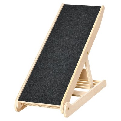 Adjustable Natural Wood Pet Ramp with Non-Slip Carpet
