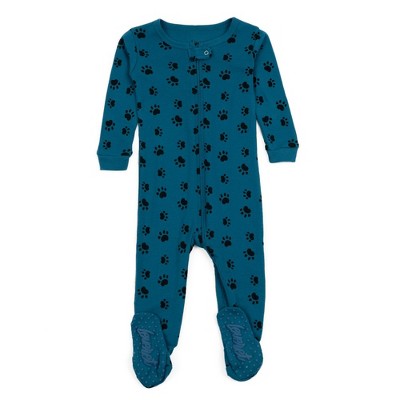 Image of Leveret Footed Cotton Pajamas Dog Paw Blue 0-3 Month