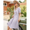 Women's Puff Sleeve Wrap V-Neck Dress Pleated Midi Dress with Tie Belt - 4 of 4