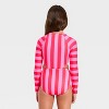 Girls' Long Sleeve Beach Umbrella Striped One Piece Swimsuit - Cat & Jack™ Pink - 2 of 3