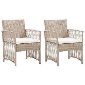 vidaXL Patio Armchairs with Cushions 2 pcs Beige Poly Rattan - 1 of 4