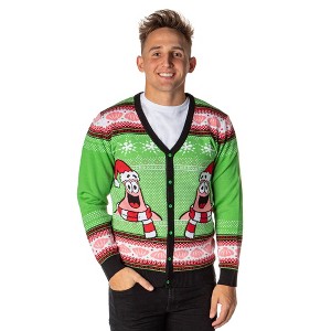 Seven Times Six SpongeBob SquarePants Men's Patrick Star Ugly Sweater Button-Up Knit Cardigan Green - 1 of 4